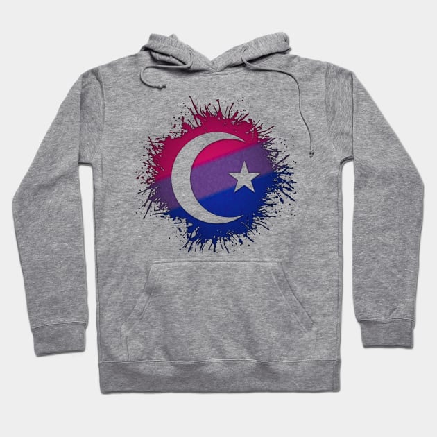 Paint Splatter Bisexual Pride Flag Star and Crescent Symbol Hoodie by LiveLoudGraphics